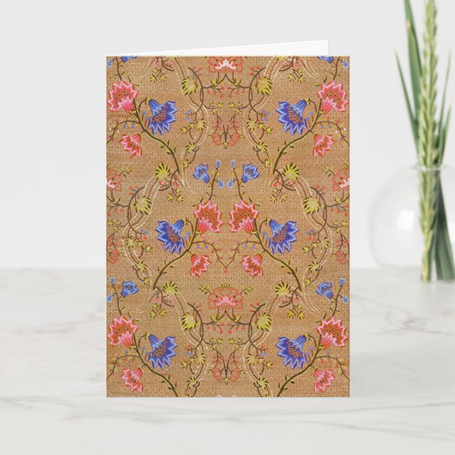 Imperial Red & Gold Interlocking Floral Silk Art Card (Front)