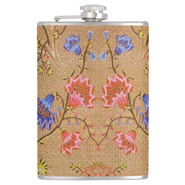 Imperial Red & Gold Interlocking Floral Silk Art Flask (Front)