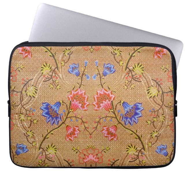 Imperial Red & Gold Interlocking Floral Silk Art Laptop Sleeve (Front)