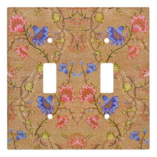 Imperial Red & Gold Interlocking Floral Silk Art Light Switch Cover