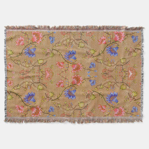 Imperial Red & Gold Interlocking Floral Silk Art Throw Blanket
