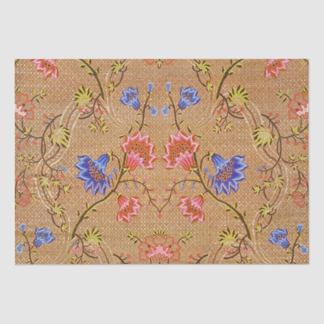 Imperial Red & Gold Interlocking Floral Silk Art Tissue Paper (Front)