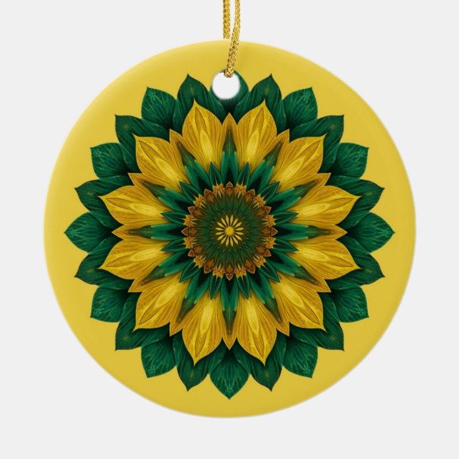 Imperial Solar Flower Mandala Luxury Keychain Ceramic Ornament (Front)