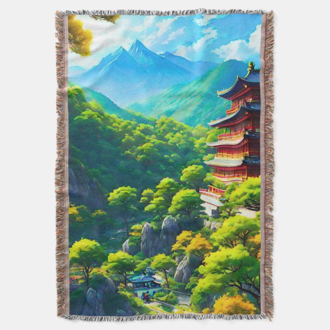 Imperial Tranquility: Nature's Embrace Throw Blanket (Front Vertical)