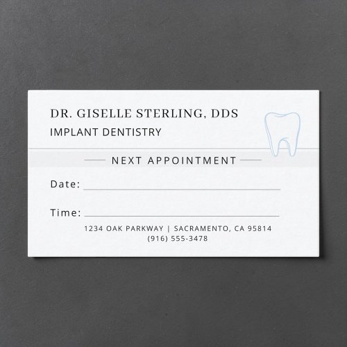 Implant Dentistry Dentist Tooth Appointment Card