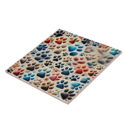 Implicating colored canine paw print  ceramic tile