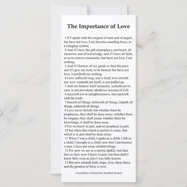 Importance of Love Prayer Card (Front)