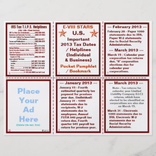 Important 2013 Tax Dates / Helplines Pamphlet Flyer