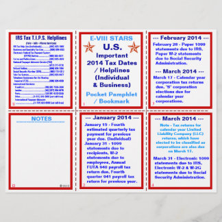 Important 2014 Tax Dates / Helplines Pamphlet Flyer