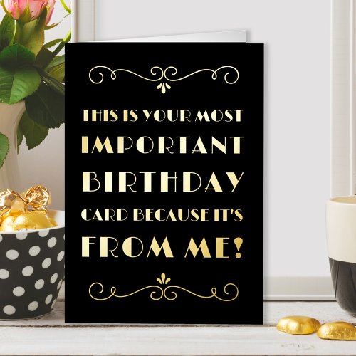 Important Birthday Vintage Typographic Gold Foil Greeting Card