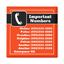 Important Contact Phone Numbers Fridge Reminders