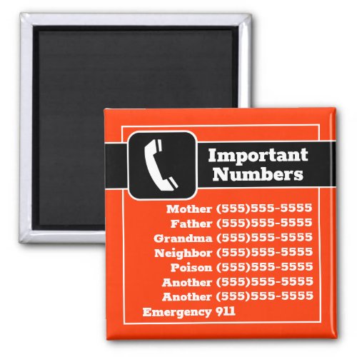 Important Contact Phone Numbers Fridge Reminders Magnet