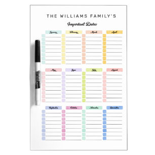 Important Dates Calendar Dry Erase Board