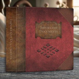 Important Documents Faux Red Leather Trim 3 Ring Binder