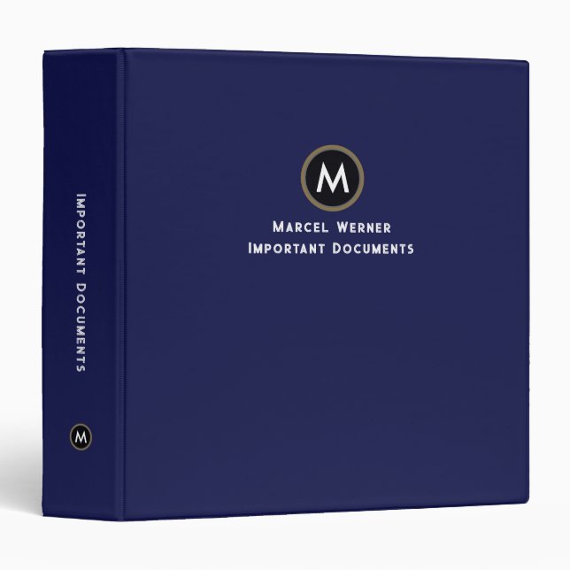 Important Documents Organizer DARK-BLUE 3 Ring Binder (Front/Spine)