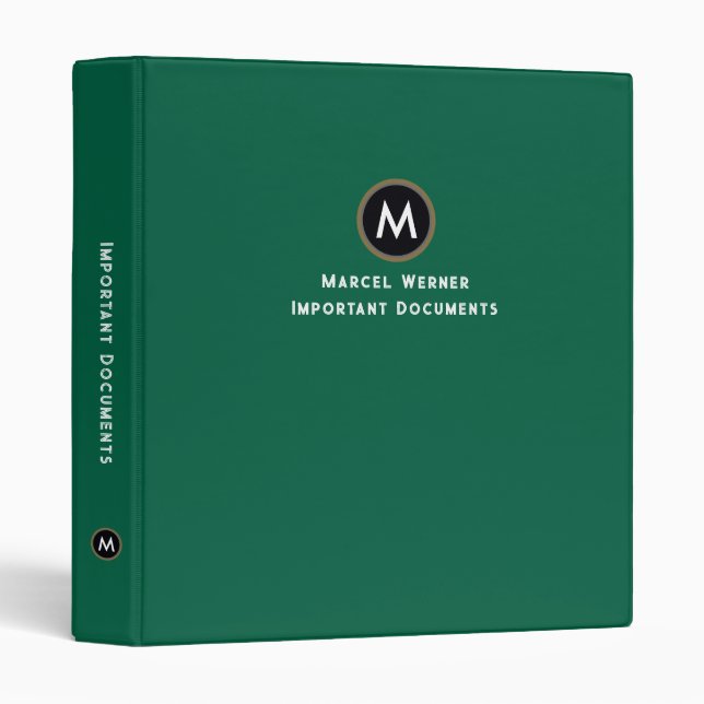 Important Documents Organizer GREEN 3 Ring Binder (Front/Spine)