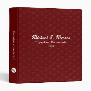 Important Documents Organizer Monogram Dark-Red 3 Ring Binder