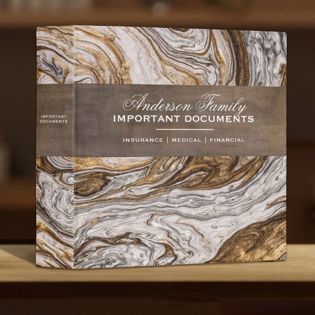 Important Family Documents Estate Planning Binder (An elegant brown marble important documents binder.)