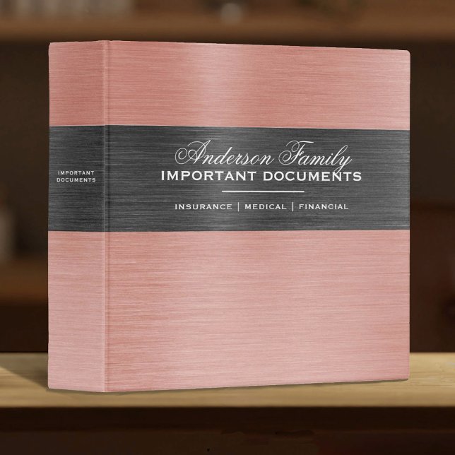 Important Family Documents Estate Planning Binder (An elegant pink brushed metal financial planning binder for your important documents)