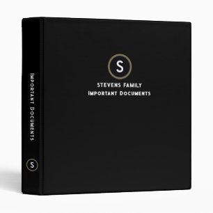 Important Family Documents Organizer BLACK 3 Ring Binder