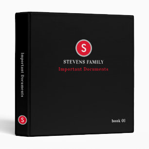 Important Family Documents Organizer Black/Red 3 Ring Binder