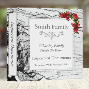 Important Family Documents Silver Marble 3 Ring Binder