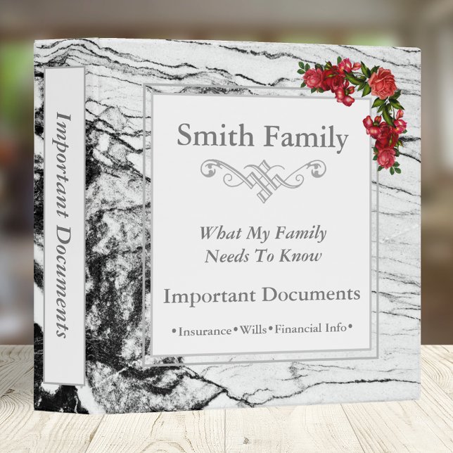 Important Family Documents | Silver Marble 3 Ring Binder (Creator Uploaded)