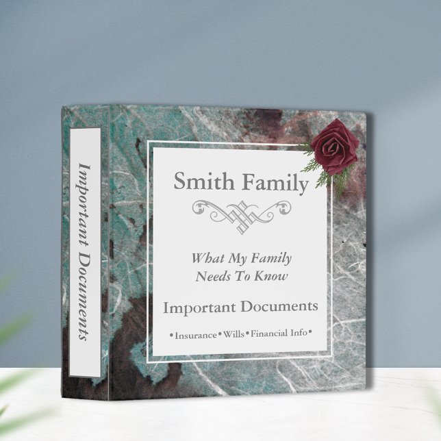 Important Family Documents | Teal Green 3 Ring Binder (Creator Uploaded)