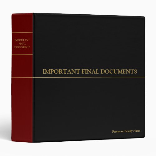 Important Final Documents _ Black  Red  Gold 3 Ring Binder
