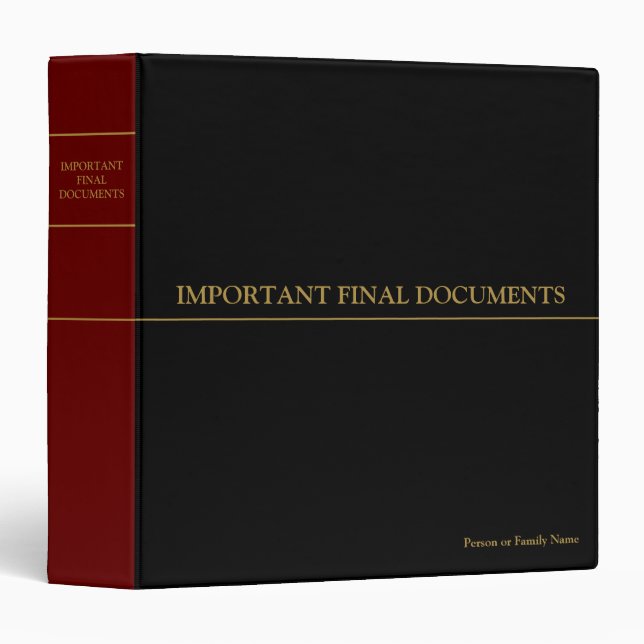 Important Final Documents - Black | Red | Gold 3 Ring Binder (Front/Spine)