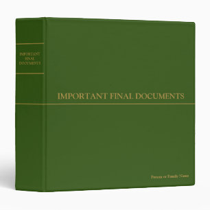 Important Final Documents - Green Gold 3 Ring Binder