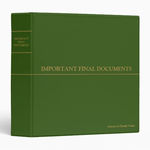 Important Final Documents _ Green  Gold   3 Ring Binder