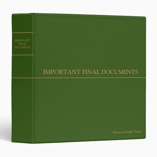 Important Final Documents - Green | Gold   3 Ring Binder (Front/Spine)