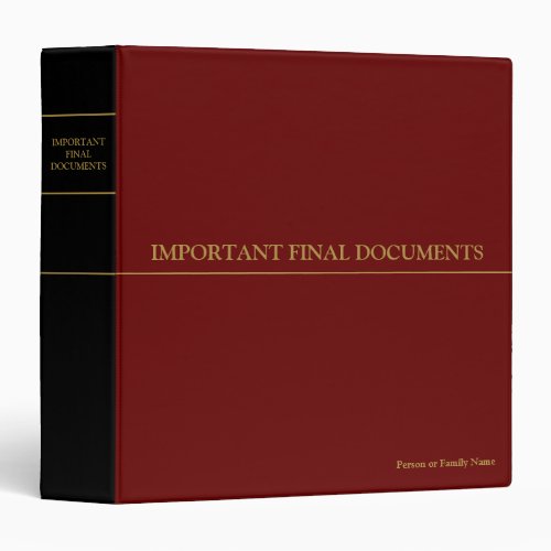 Important Final Documents _ Red  Black  Gold   3 Ring Binder