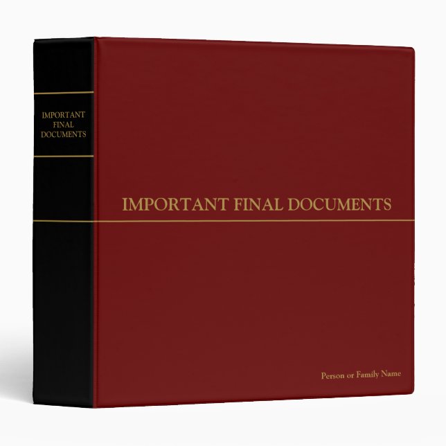Important Final Documents - Red | Black | Gold   3 Ring Binder (Front/Spine)