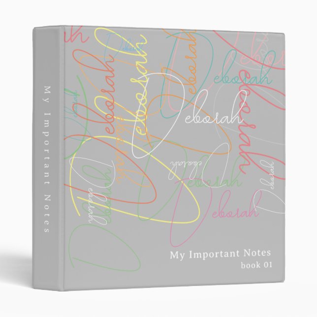 Important Notes Calligraphy Pattern Gray 3 Ring Binder (Front/Spine)