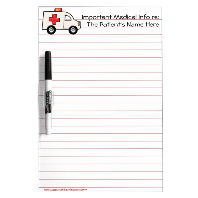 Important Patient Medical Info (Personalized) Dry-Erase Board (Front)