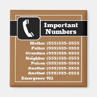 Important Phone Numbers Emergency Reminders Fridge