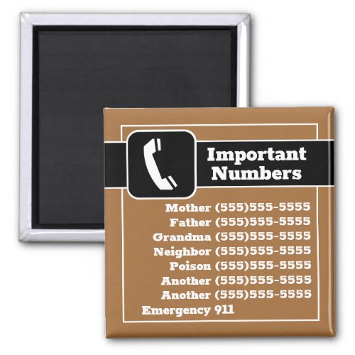 Important Phone Numbers Emergency Reminders Fridge Magnet