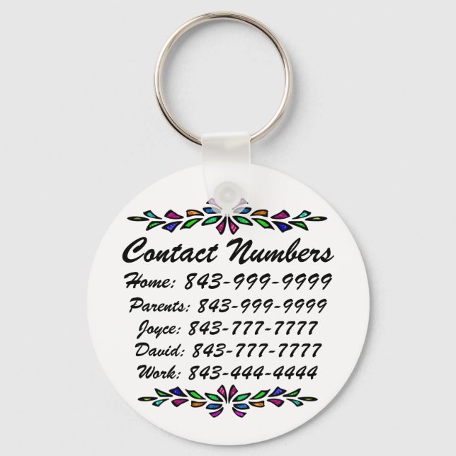 Important Phone Numbers Keychain (Front)
