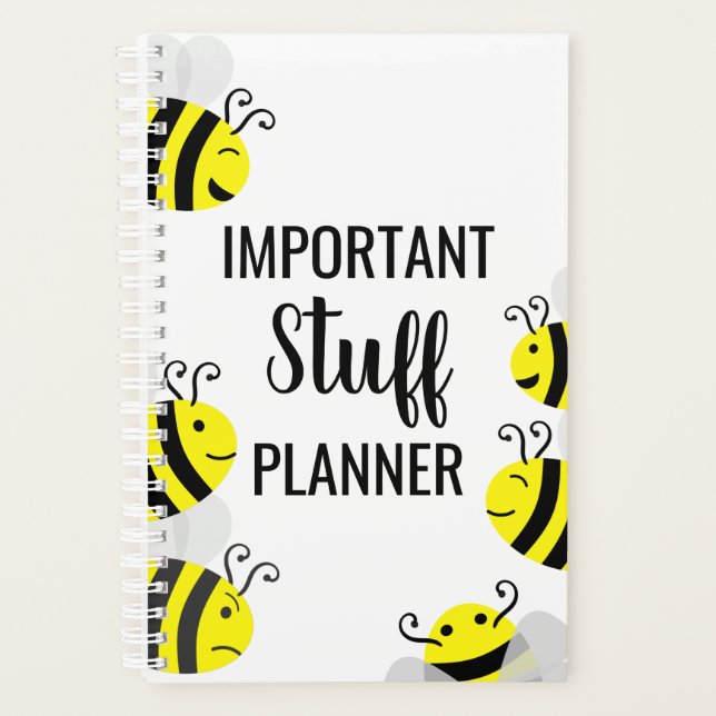"Important Stuff" Cute Family of Bees Planner (Front)