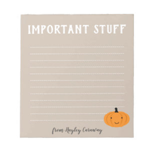 Important stuff Cute Halloween Pumpkin Fall Custom Notepad
