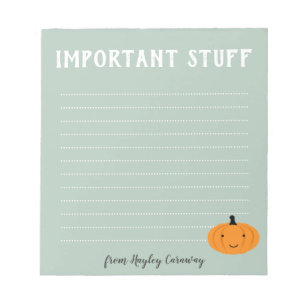 Important stuff Cute Halloween Pumpkin Fall Green Notepad
