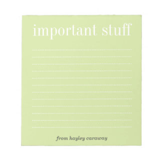 Important stuff tea green lined memo pad
