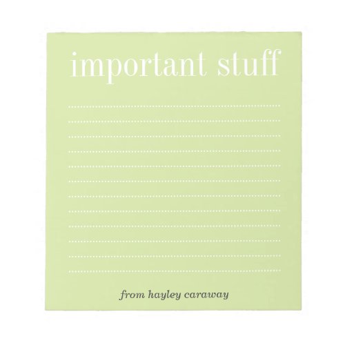 Important stuff tea green lined memo pad