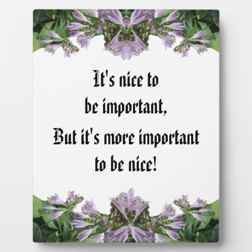 IMPORTANT TO BE NICE  PLAQUE