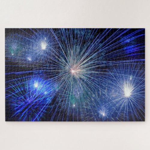 Impossible blue fireworks at night jigsaw puzzle