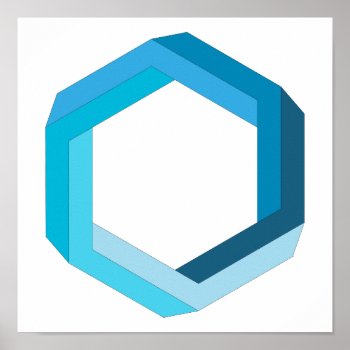 Impossible Geometry: Blue Hexagon. Poster by Cesar_Padilla at Zazzle