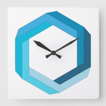 Impossible Geometry: Blue Hexagon. Square Wall Clock by Cesar_Padilla at Zazzle