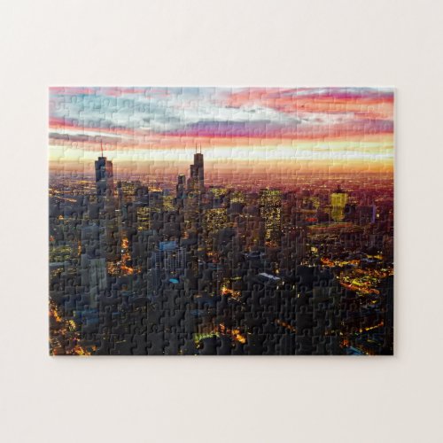 Impossible Puzzle _ Sunset on Chicago Skyline